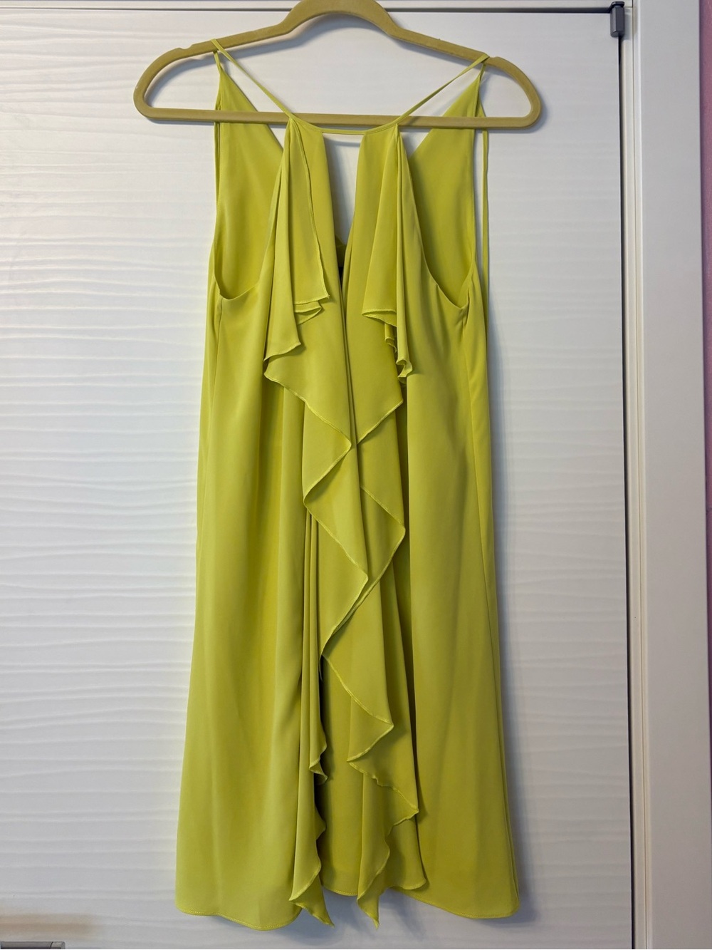 BCBGMaxAzria Lime Strapless Ruffle-Front Dress